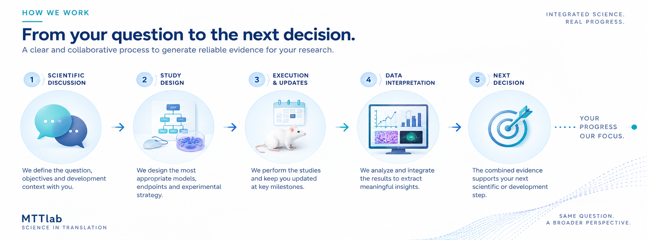 Five-stage process from scientific discussion to the next decision.